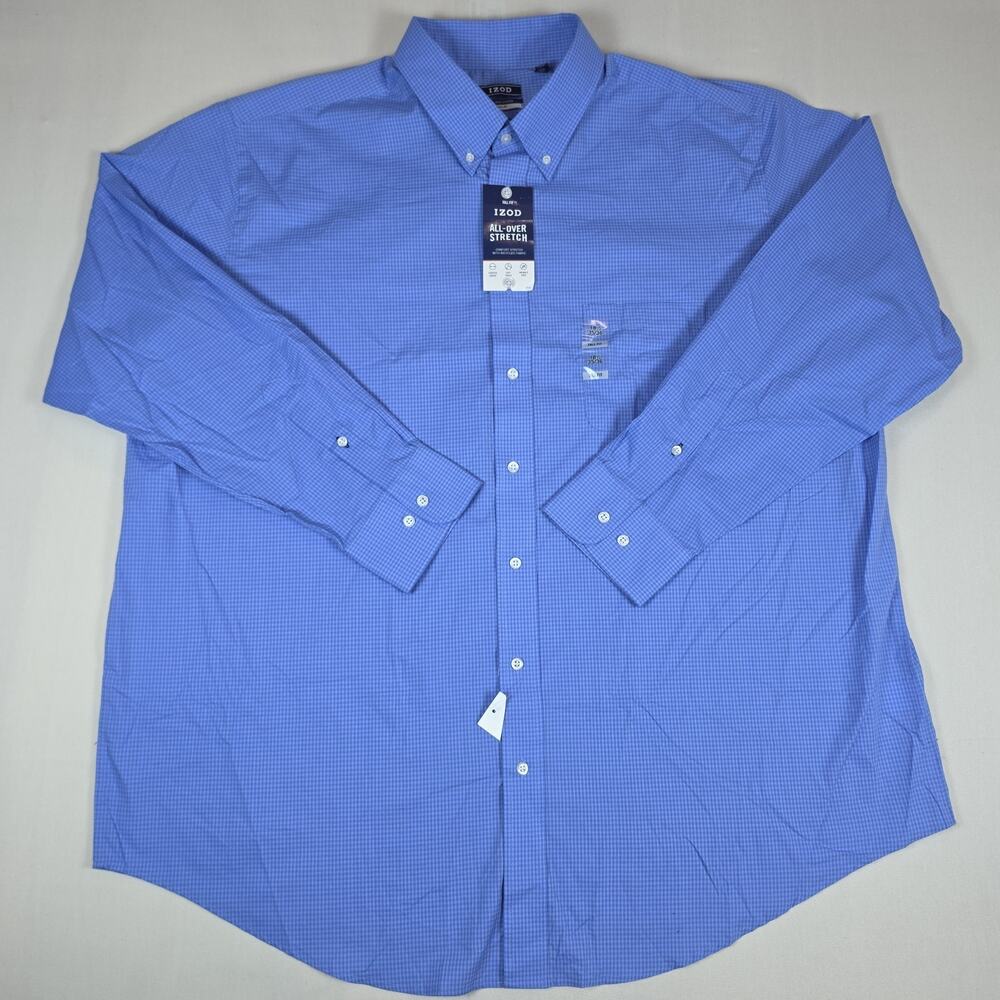 Izod Wrinkle Free Quick Dry Twill Shirt Reg Fit White Blue Sz 18.5 35/36 Tall